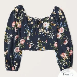 A&F Puff Sleeve Lace-Up Sweetheart Blouse